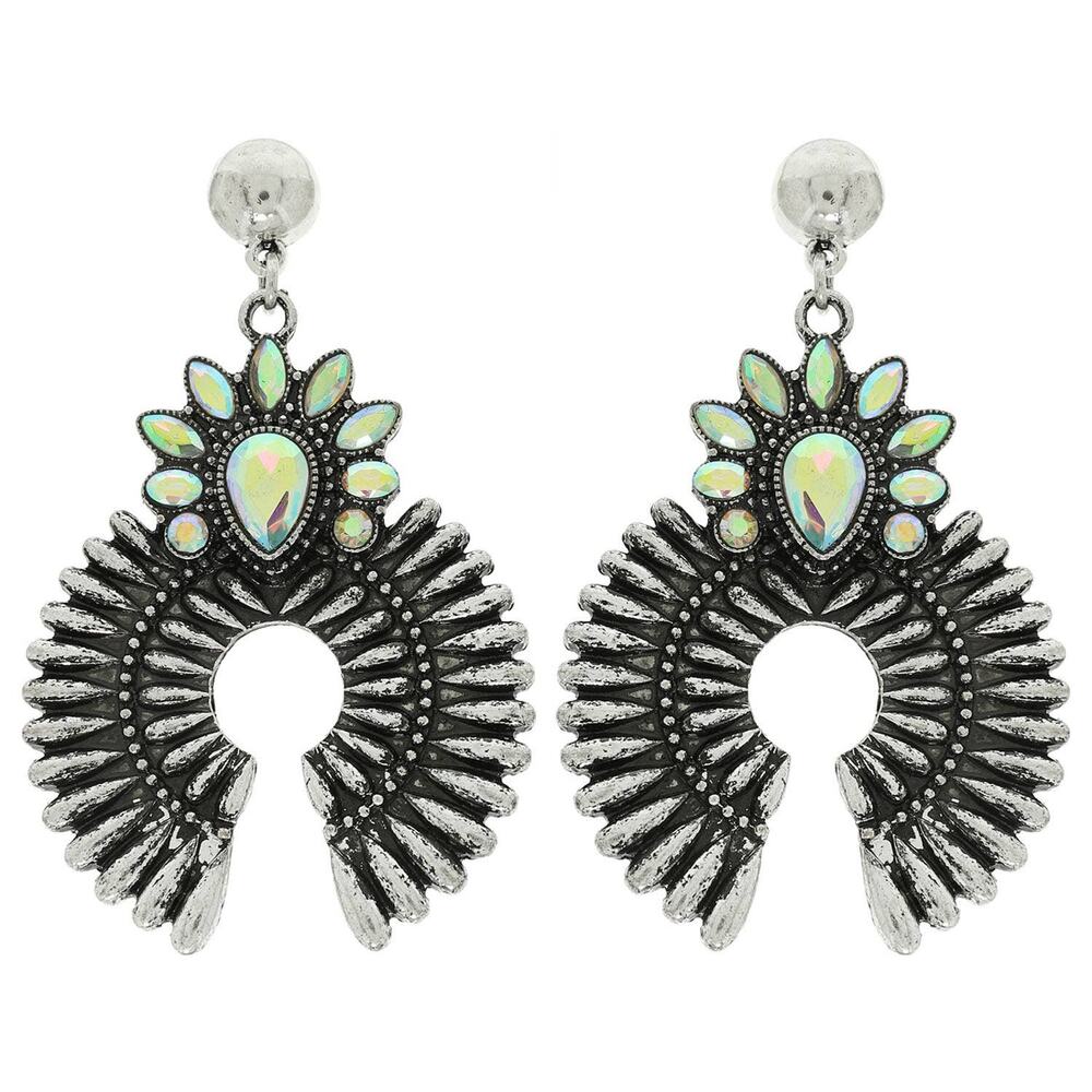 Western Ribbed Crystal Squash Blossom Earrings | 2.75" Drop